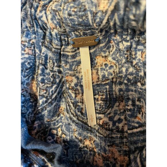 Free People Boho Cottage Core Blue Printed Tiered Linen Blend Maxi Skirt Small - Picture 4 of 16